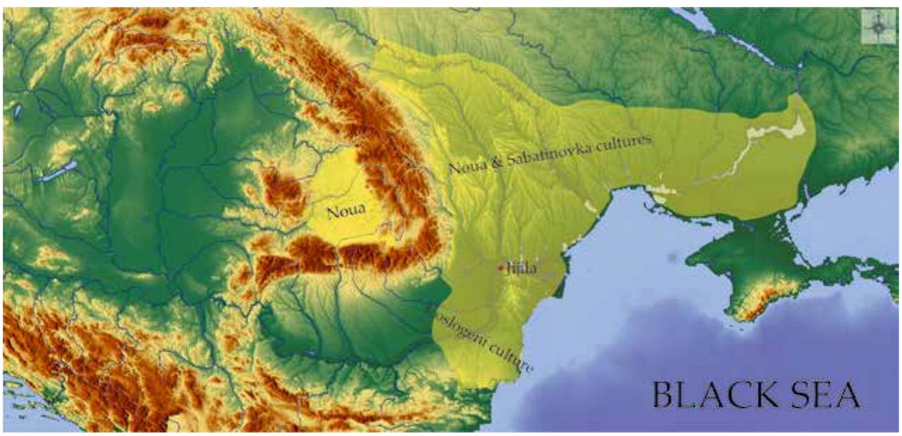 The internal dating of the cultural horizon is problematic and based mainly on relative chronology. Still, recently, the situation start- ed to change due to the publication of a series of '“C data (table 4). One of the sites on which the relative and absolute chronology of the Noua culture is based is Mahala, near Cernauti. From a stratigraphi- cal perspective, level Mahala I was attributed to the late phase of the Komariw culture, while level Mahala II contained Noua type materi- als (Ila - Noua I; IIb - Noua II), and levels Mahala HI and IV belong o the Gava-Holihrady culture (CmmpHosa 1969; 1972). The “C data coming from this site are based exclusively on contexts with Noua type pottery; unfortunately, their value is reduced due to the very large er- ror bar (Laszl6 1993; 2015) (table 4).  
