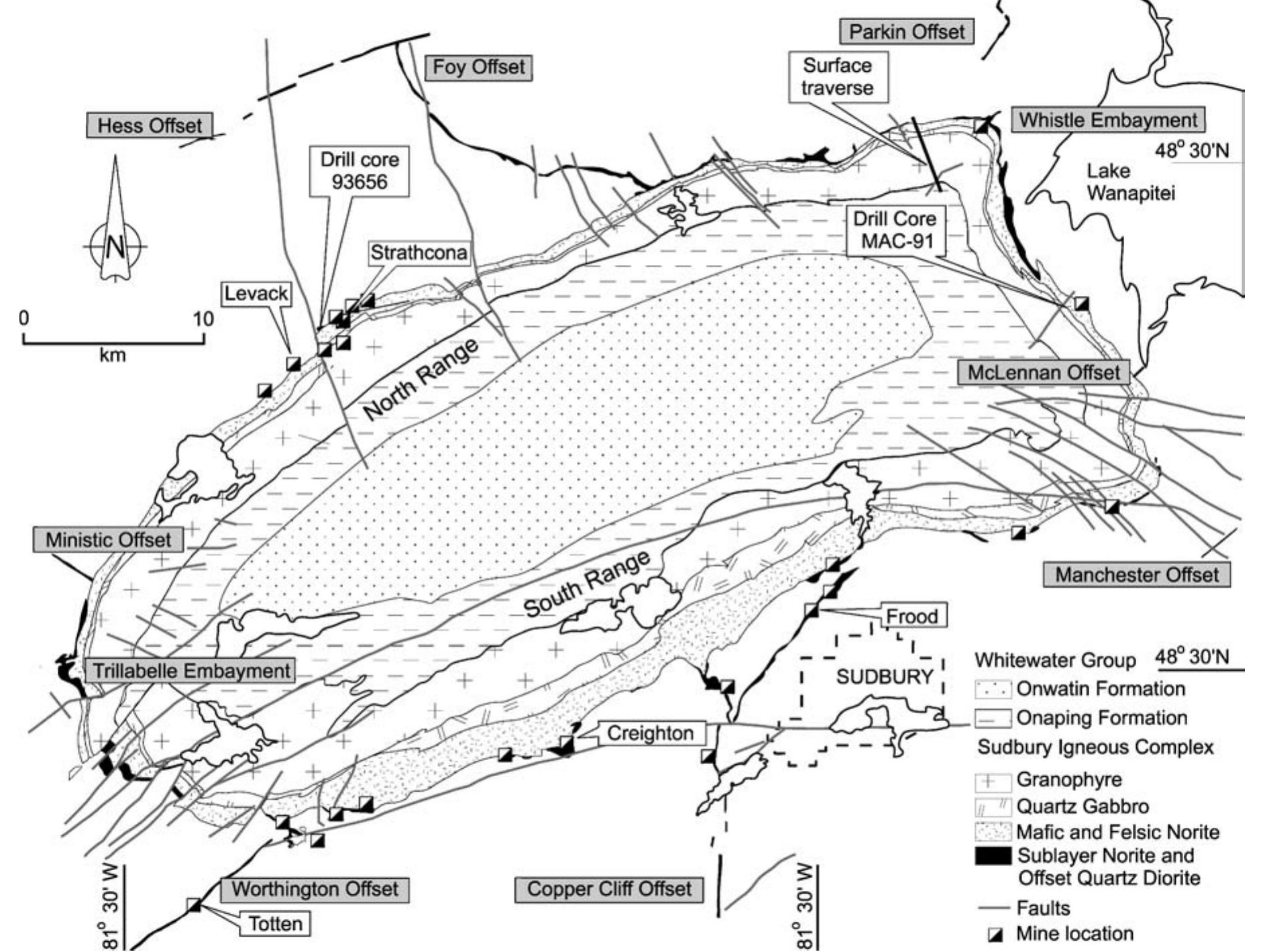 Geological map showing the location of the drill cores from