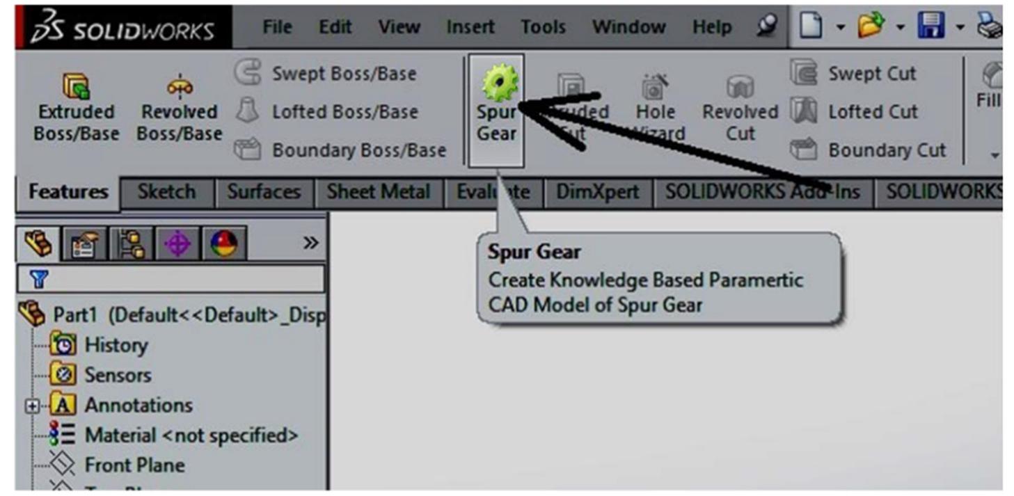 Ig. 7 developed spur gear button in gui of solidworks.