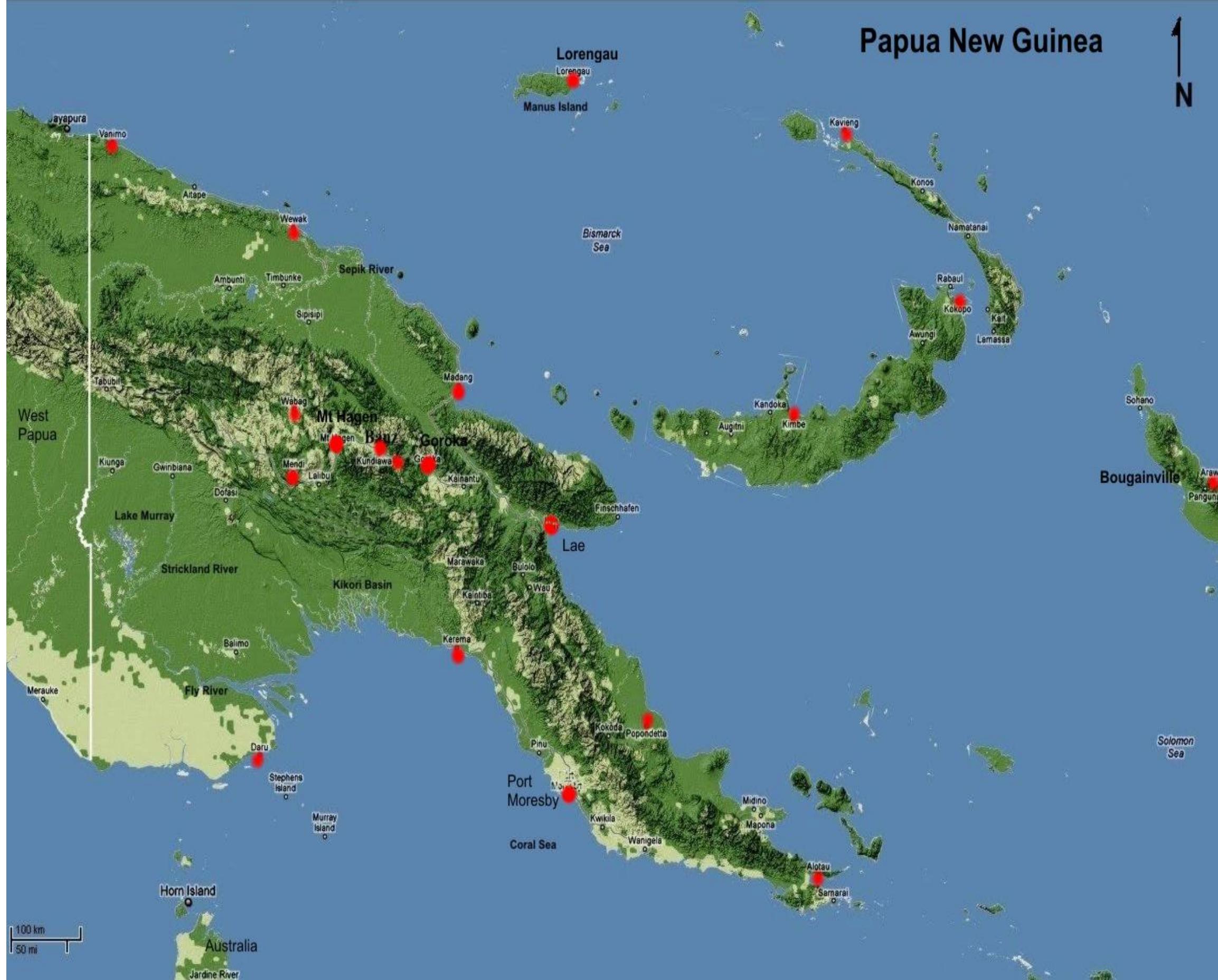 1: map of papua new guinea with the names of provincial
