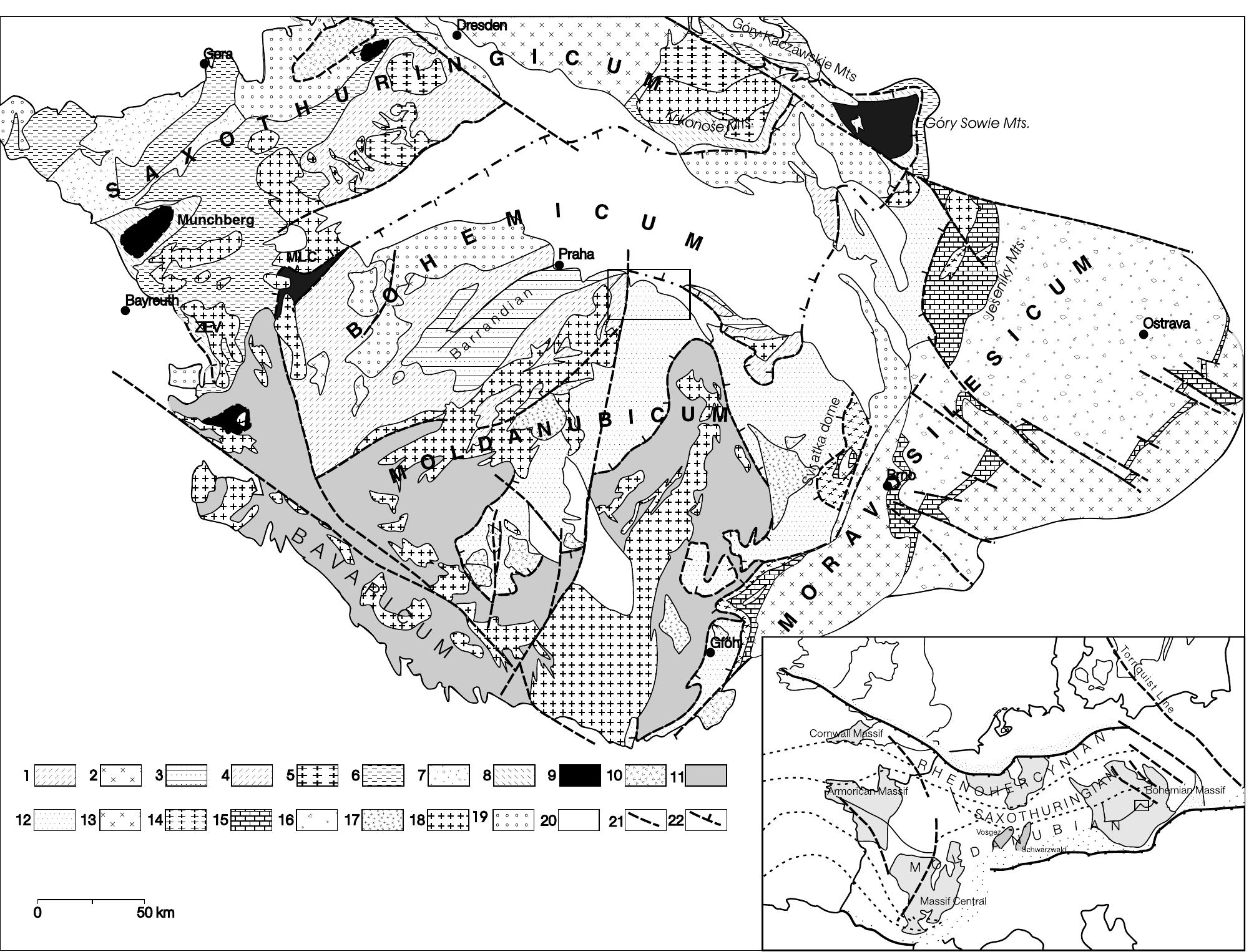 Proterozoic Rocks Map Figure 1 - from Relationship between Moldanubicum, the Kutna
