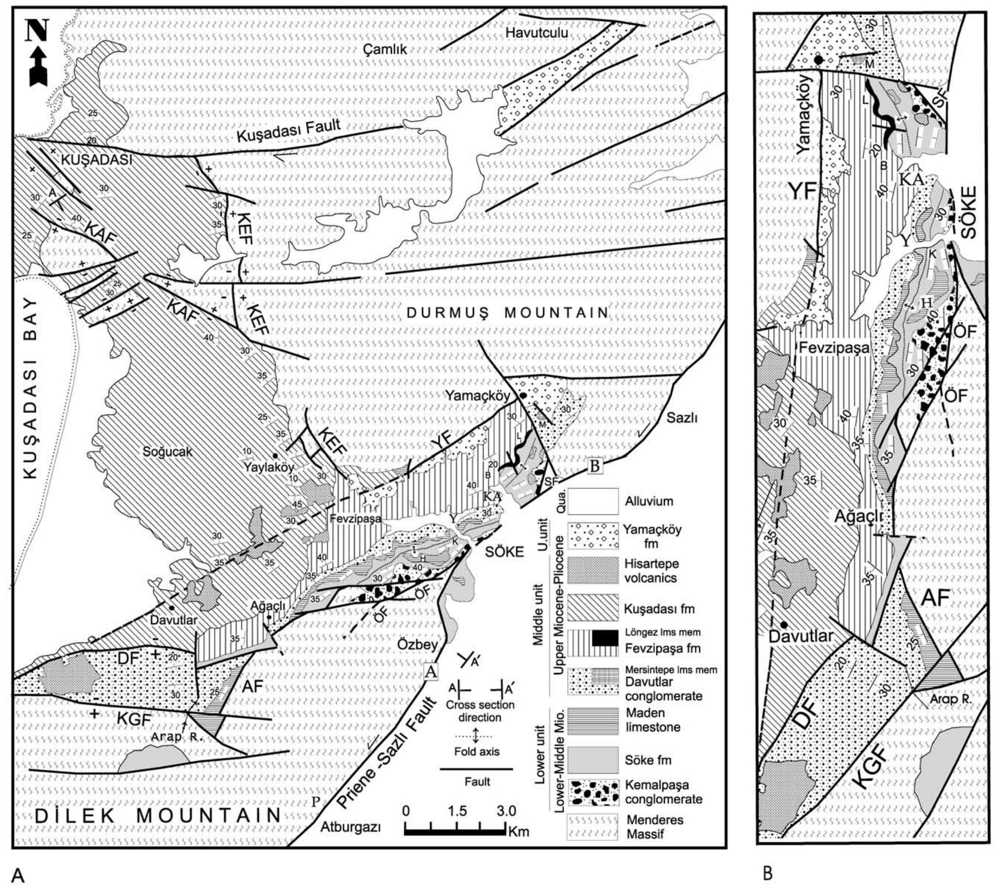 (a) geological map of the sdke neogene basin and the