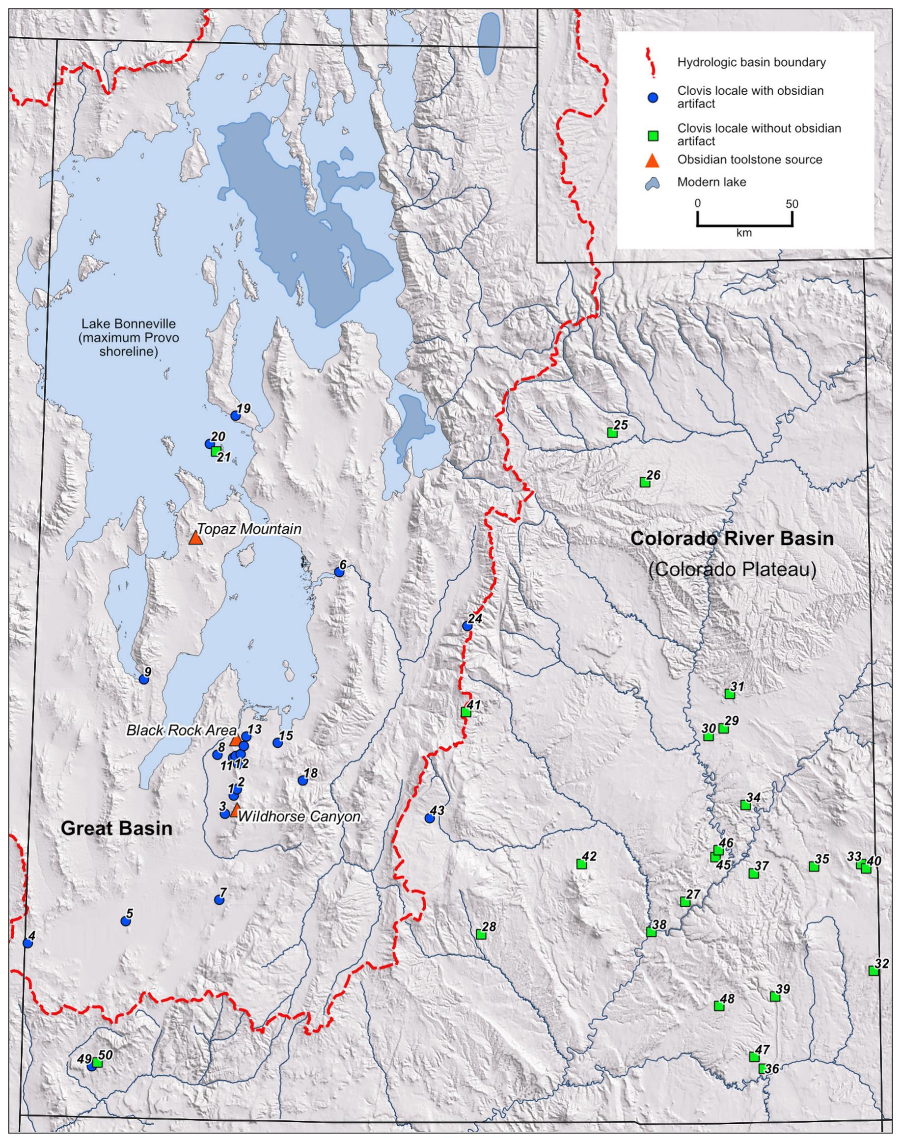 Map of utah showing the provo level of lake bonneville, the