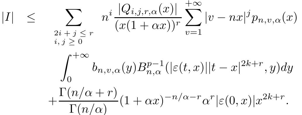 The second term in the right hand side of above expression multiplied by n* tends to zero as n — +00. Since e(t,7) > 0 as t > a, for a given ¢ > 0 there exists a 0 > 0, such that |e(t,x)| < ¢ whenever 0 < |t — 2| < 6. Also, for |é — 2| > 4, we have |e(t,x)(t — «)?**"| < M(1+t)7 for some M > 0, since we can consider 