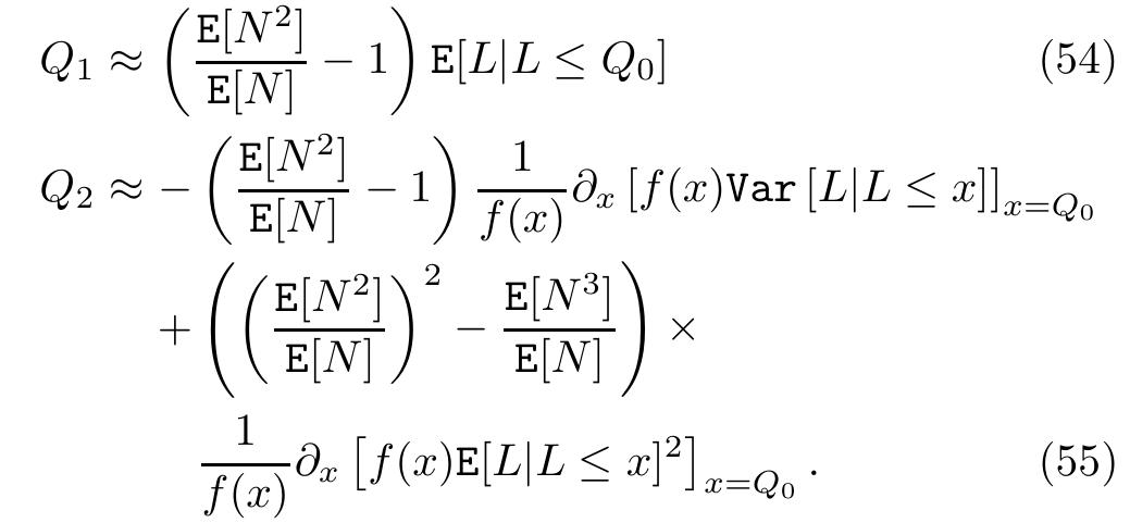 where v, = E[N*] are the moments of the frequency dis- tribution. Using these approximations, the high-percentile corrections to the single-loss formula can be expressed  directly in terms of the moments of the frequency dis- tribution  The approximation to Q, is similar to the corrections to the single loss formula proposed in the literature (Bocker and Sprittulla, 2006; Sahay et al, 2007; Degen, 2010; Albrecher et al, 2010). In section 4, we provide a review of these corrections. Their accuracy will be compared to the perturbative expansion in section 5. To make the numerical computation of the perturba- tive approximation up to high orders feasible it is use- ful to express the terms of the series recursively. These recursive expressions are presented in Appendix C. 