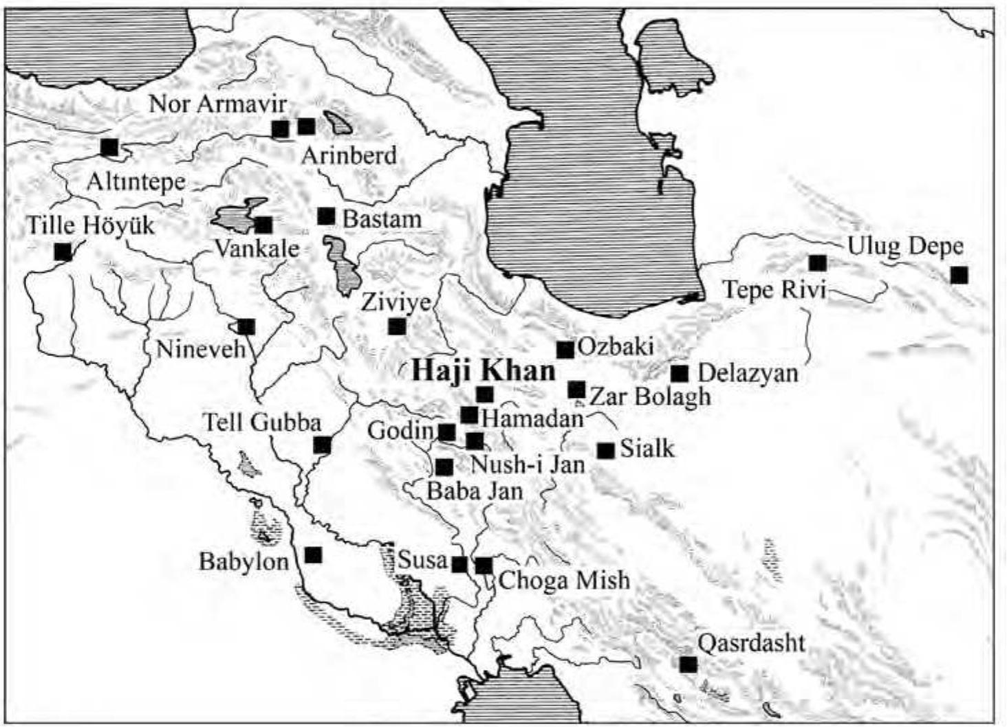 Fig. 1. Map showing the location of Haji Khan and selected contemporary sites. 