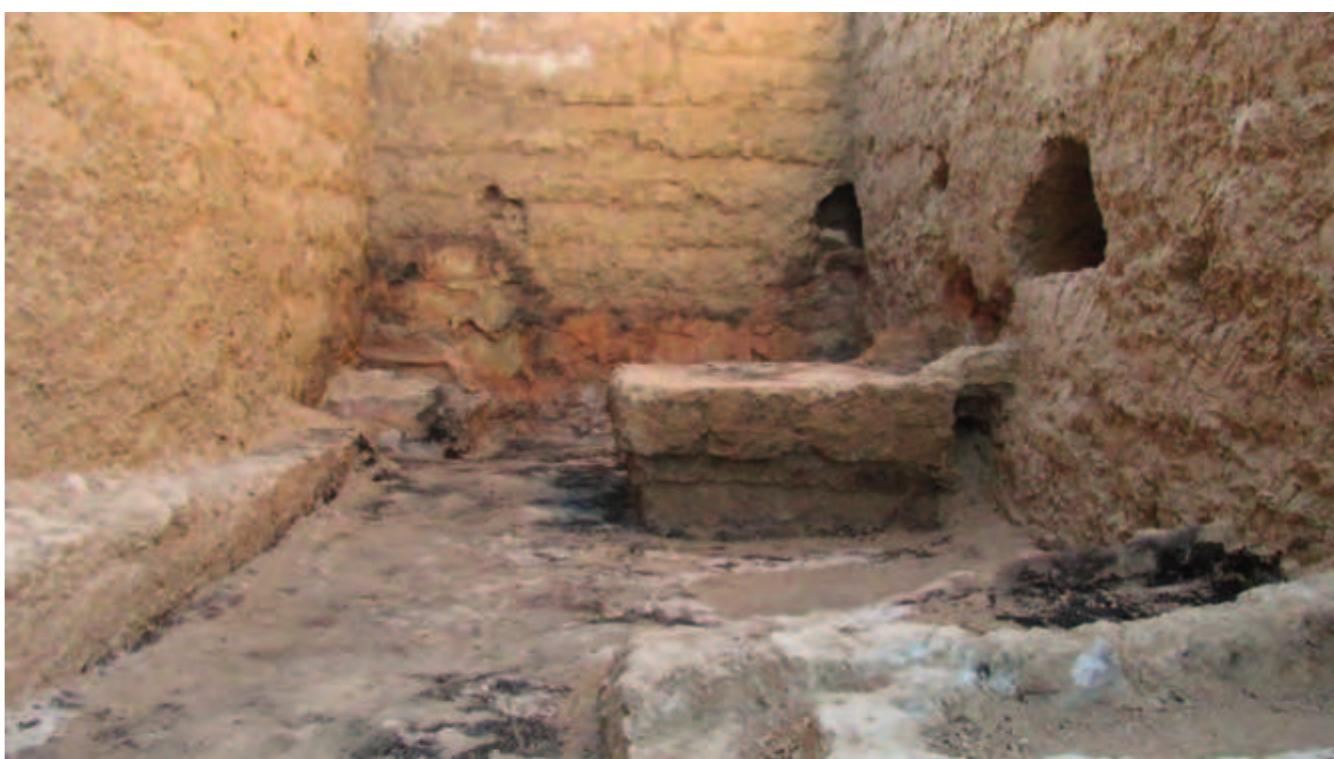 Fig. 32. The north end Room | showing the burning on the north wall and the possible bench along the west wall. 