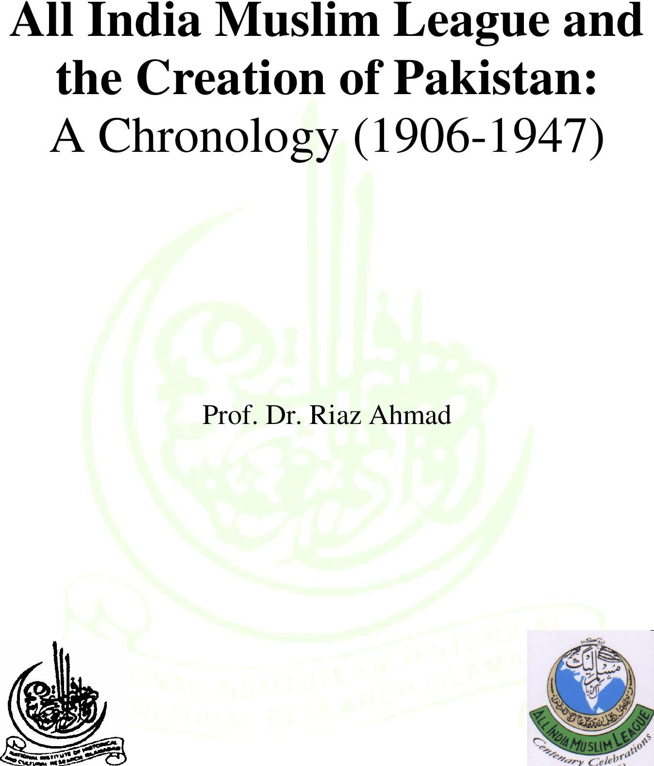 (PDF) All India Muslim League and the creation of Pakistan : a ...