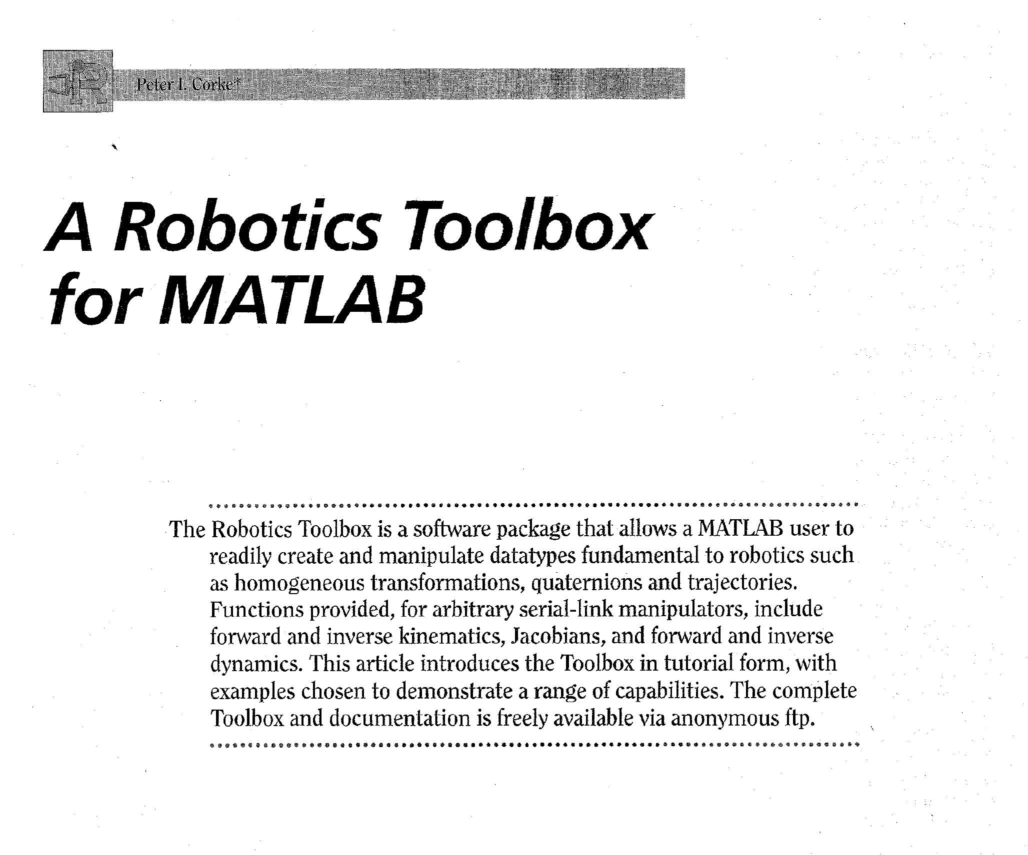 (PDF) A robotics toolbox for MATLAB