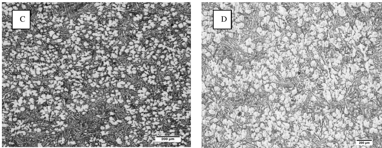 Micrographs of cooling slope cast samples at constant pc