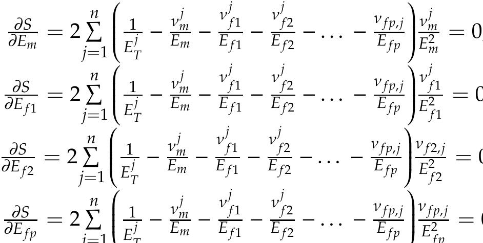 and we will look for p + 1 values Ey, E flr E free E fp SO that the function S is minimal. The minimun conditions for S will be expressed as  Conditions (35) lead to the linear system: 