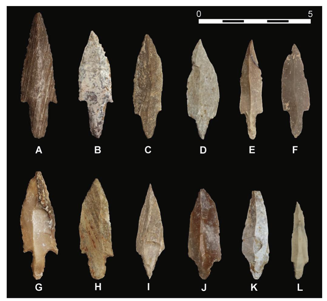 Mammals  Fig. 4 — Projectile points from the Middle PPNB occupation at Nahal  Efe (photos Nahal Efe Project). A-H. Jericho; I-L. Showing mixed Byblos and Jericho features. 