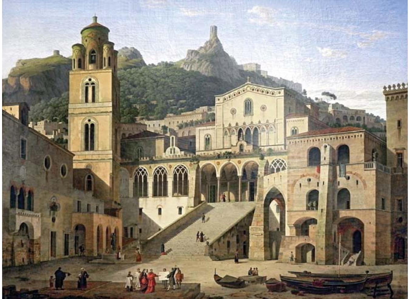 Ricordare la sua cospicua produzione scientifica 6 operazione ardua. Un contributo in tal senso é offerto da L’odore dei limoni. Bibliografia di Giuseppe Fiengo 1964-  E in questa prospettiva che si possono annoverare gli studi dell’ultimo ventennio, dedicati agli aspetti mensiocronologici delle tecniche costruttive dell’edilizia storica tardo-medievale in costiera amalfitana e post-medievale (XVI-XIX secolo) a Napoli e in Terra di Lavoro, con la pubblicazione dei volumi Murature tradizionali napoletane. Cronologie dei paramenti murari tra il  1/ Leo von Klenze, Der Domplatz von Amalfi mit Torre dello Ziro, 1859 da G. Fiengo, Il Duomo di Amalfi. Restauro ottocentesco della facciata, 1991.  Il trasferimento nel contesto aversano gli offre Toccasione per impostare una ricognizione sistematica del patrimonio architettonico locale, rivelando un cospicuo numero di episodi residenziali di eta romanica e gotica e di sconosciute fabbriche moderne e contemporanee. Le pluriennali indagini dirette condotte sul tessuto edilizio stratificato, ignorato dagli stessi abitanti e vittima di abusi e malintesi restauri, confluiscono nel testo Il centro storico di Aversa. Analisi del patrimonio edilizio (2002; con Luigi Guerriero), integrato dalle fonti archivistiche disponibili, come le platee dei beni degli ordini religiosi e delle famiglie patrizie, i catasti onciario e francese, i contratti notarili, gli atti amministrativi municipali. 