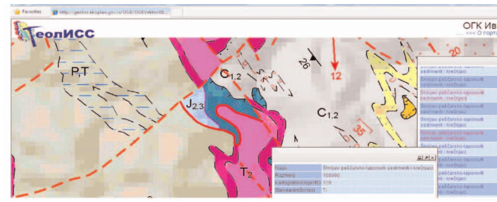 One detail of general geological vector map of serbia