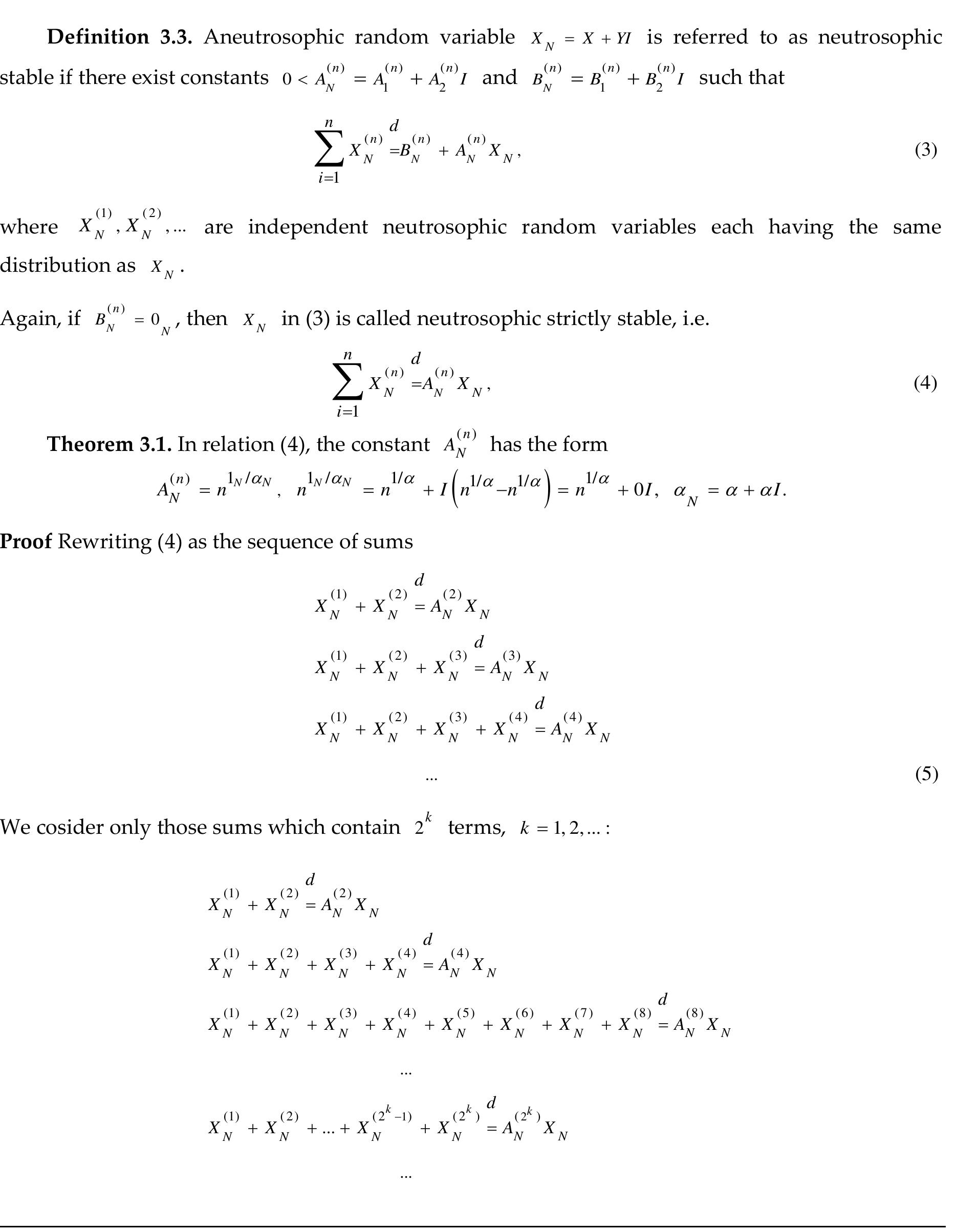 Azzam Mustafa Nouri, Omar Zeitouny and Sadeddin Alabdallah, Neutrosophic Stable Random Variables  Definition 3.2. A neutrosophic stable random variable is called neutrosophic strictly stable if 