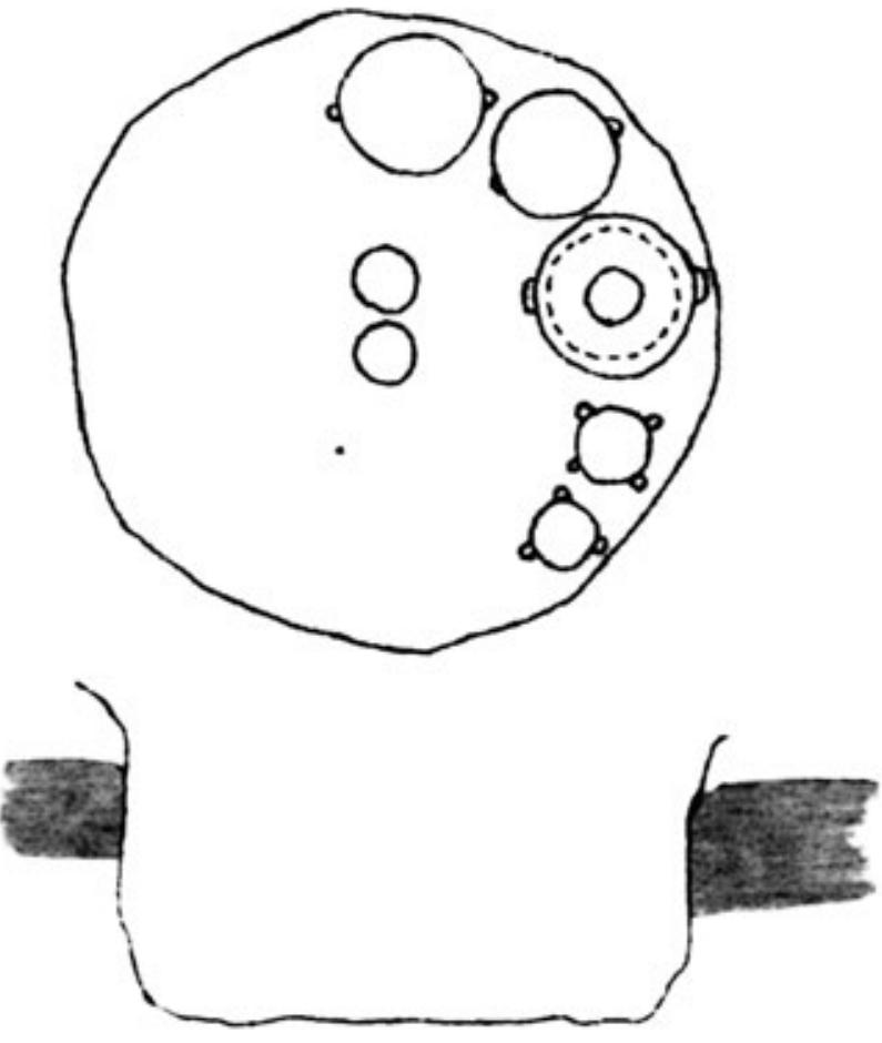 Ca. 4. Bunua, puiliyaana jama, to3nu eneoauil, upema: Tacuh, Tacuh 2003.  Fig. 4. Vinca, ritual pit, Late Eneolithic, based on Tasié and Tasié 2003.  nun ce Ja cy pityasue jame, Oap mpema Opojy Tpe- 