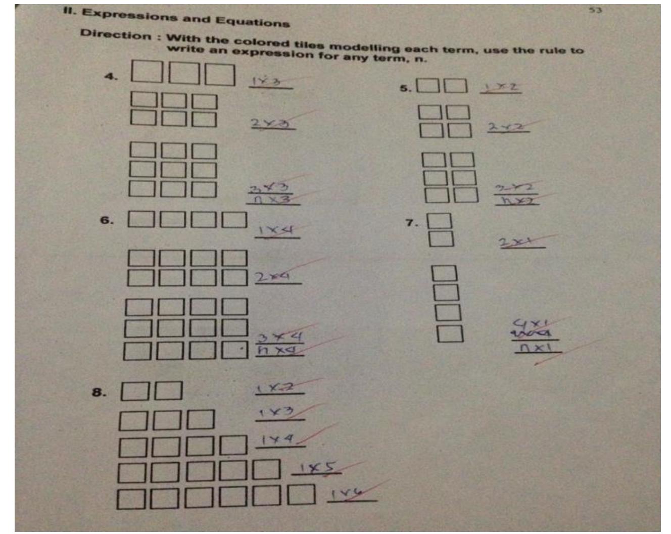 Figure 1. Exhibit A Filled Hands-on Questionnaire by selected Grade-7 Student  Note: See Table 2 for details. 