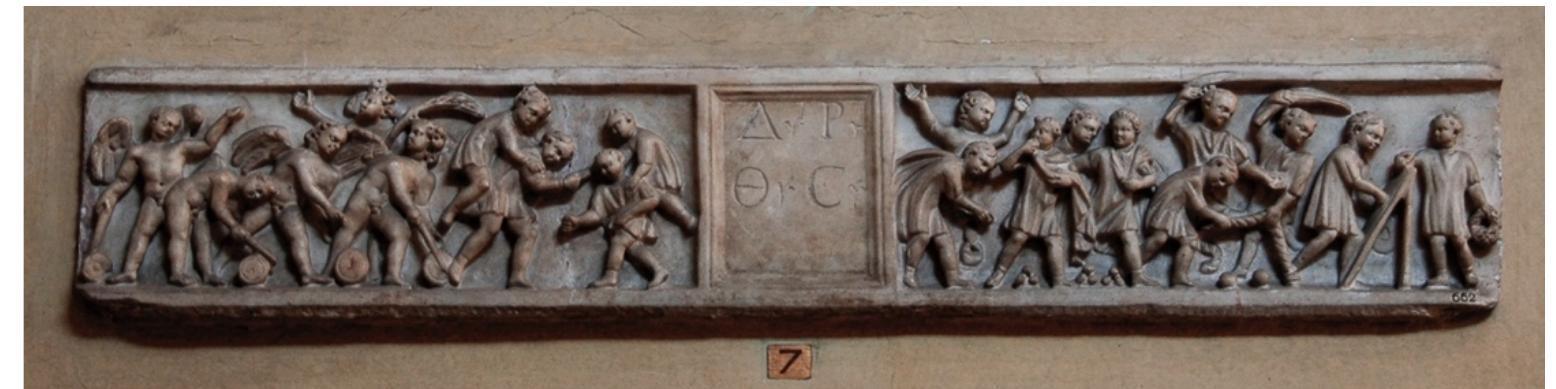 Figure 1: Front panel of late 3rd-century sarcophagus showing children playing a ball game with the aid of an inclined slope. Vatican, Museo Chiaramonti, Inv. 662. Courtesy of Sergey Sosnovskiy via ancientrome.ru (CC BY-SA 4.0). 