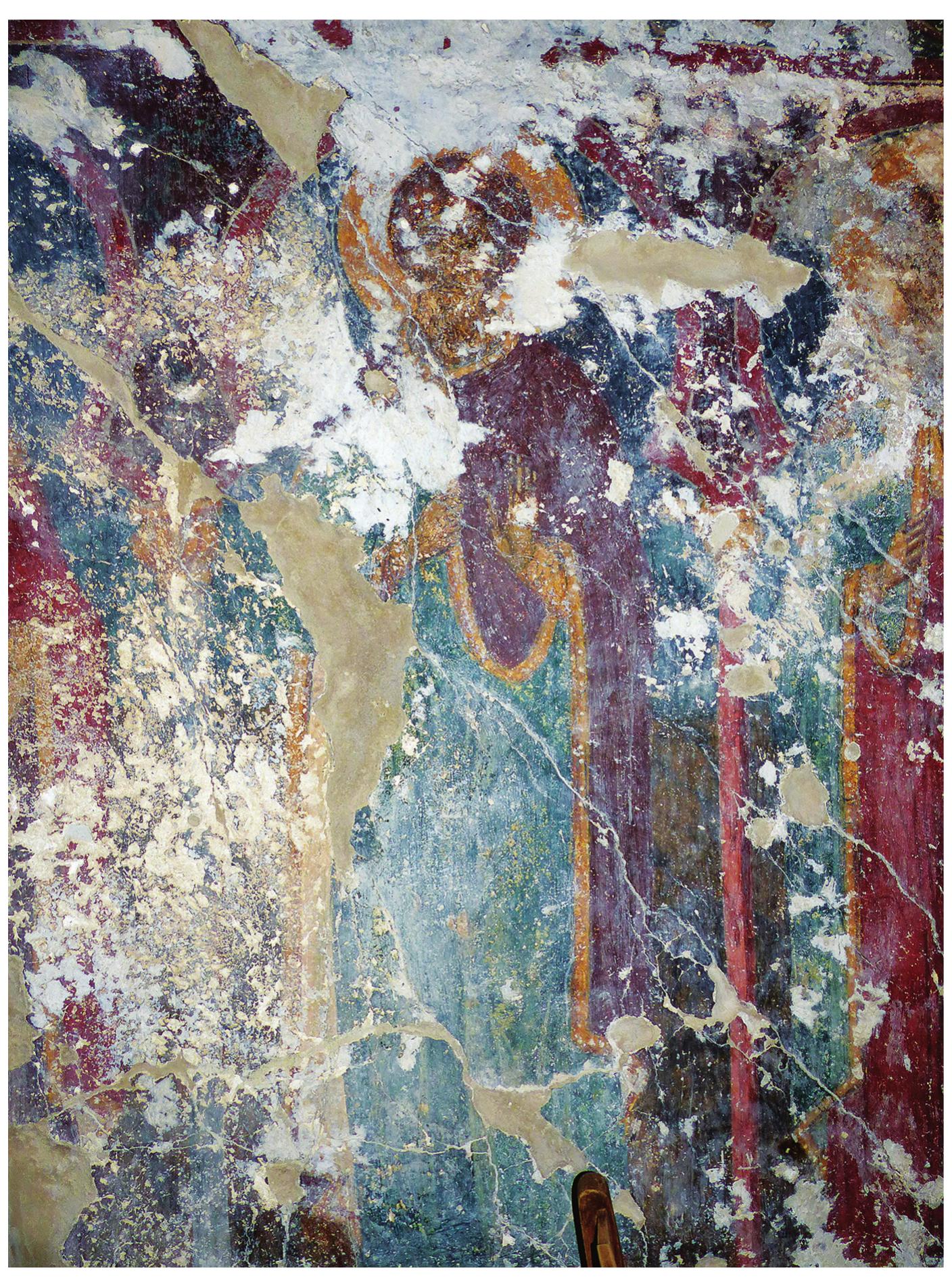 and red garments and holds a cross in his right hand and a small goat in his left one. He can be safely identi- fied as St. Mamas.’® The adjacent saint to the right was probably on horseback, as suggested by the traces of a snake and a horse’s tail. This was possibly the patron saint of the church.  79 CE. Moschove, “Néa otowyeia,” 602. On the iconography of St. Mamas, see G. Kaster, “Mam(m)as (Mamantos, Mammetos, Mammés) von Casarea,” LChrI 7:483-85; Kalokyres, Ai bulavtivai tot- qoypuplat, 122; Spatharakis, Rethymnon, 342; and Tsamakda, Kakodiki,  219-20. 