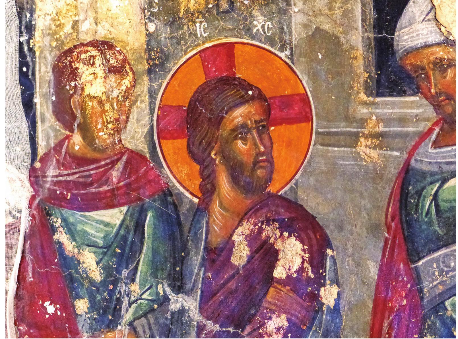 Fig. 27. Church of the Holy Apostles, Kato Karkasa, detail of Christ before the High Priests. Photo by authors. 