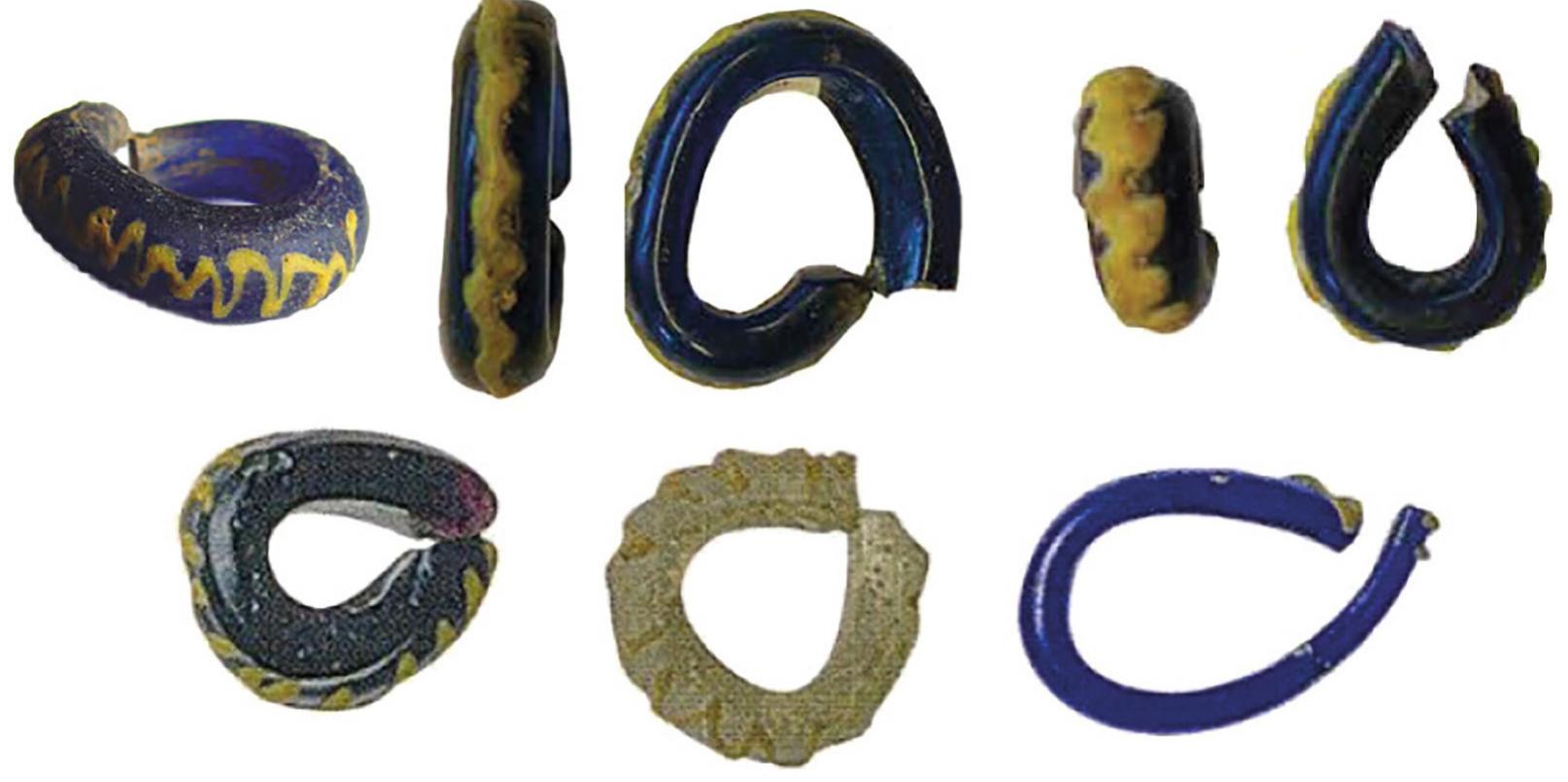 Figure 7. Broken arm rings bent into smaller closed shapes (top left: De Koning & Vaars 2003, 52 fig. 26 (diam. 3 cm), top middle/right: Fokkens et al. 2019, 169 fig. 10.4, lower register: Roymans & Verniers 2010, 195 fig. 1, top right). 