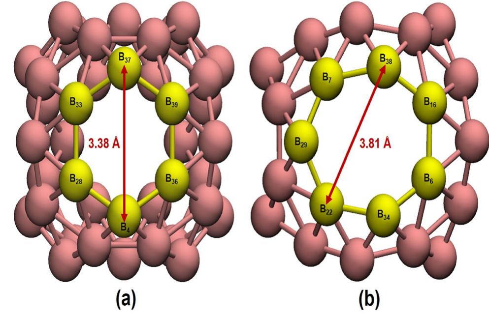 The optimized structure of b4o a hexagonal cavity, b heptag-