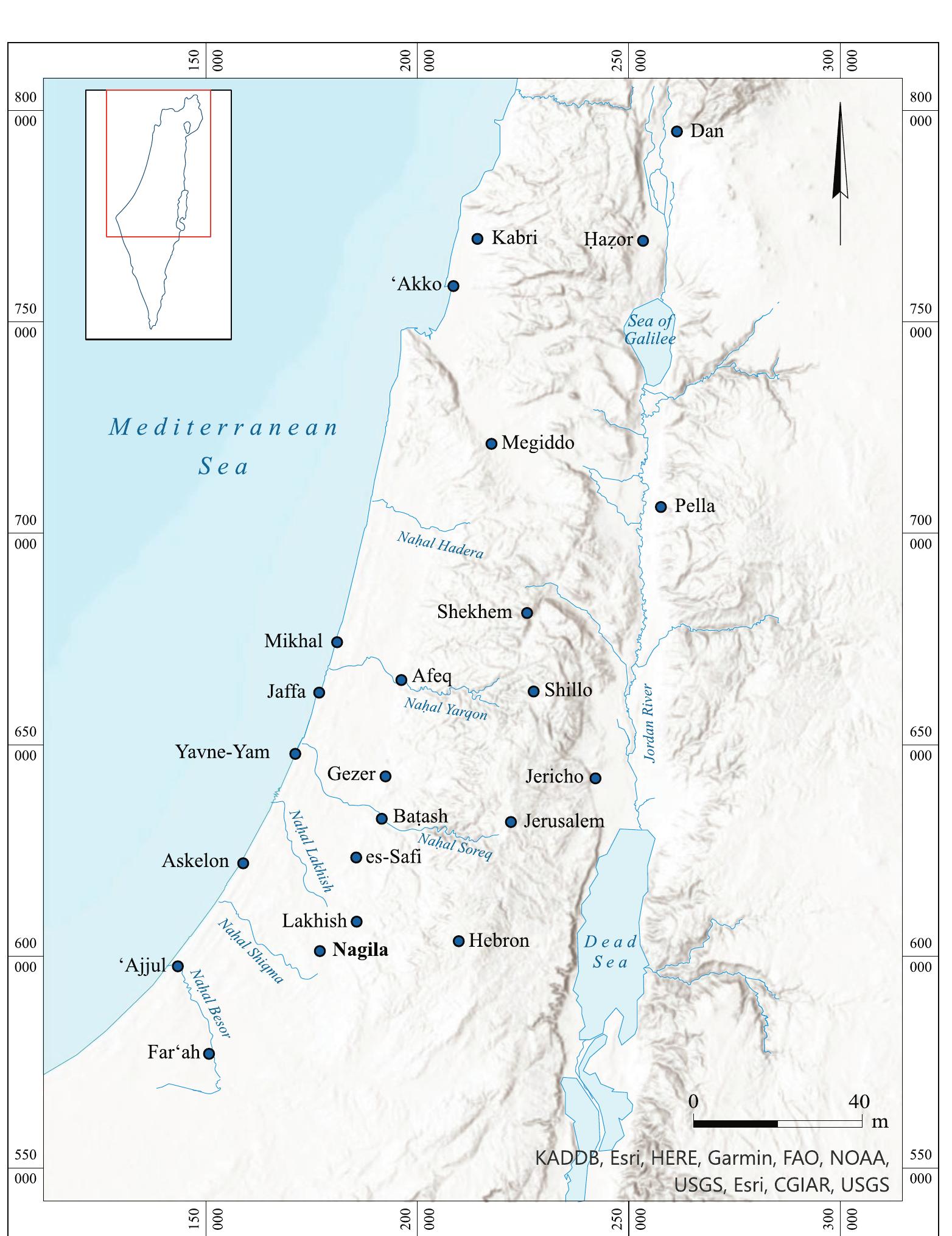 Fig. 1. Map showing location of Tel Nagila and other contemporary sites. 