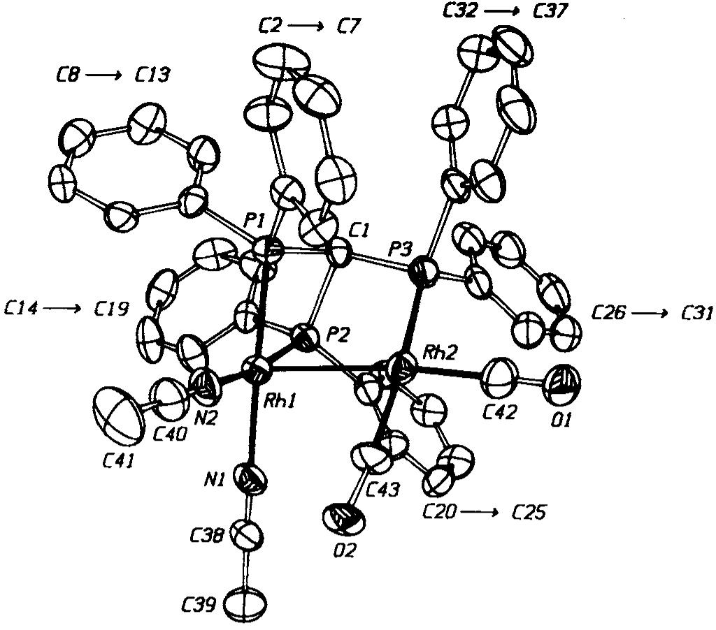 X-ray structure of the cation of 1 (ortep plot). ellipsoids