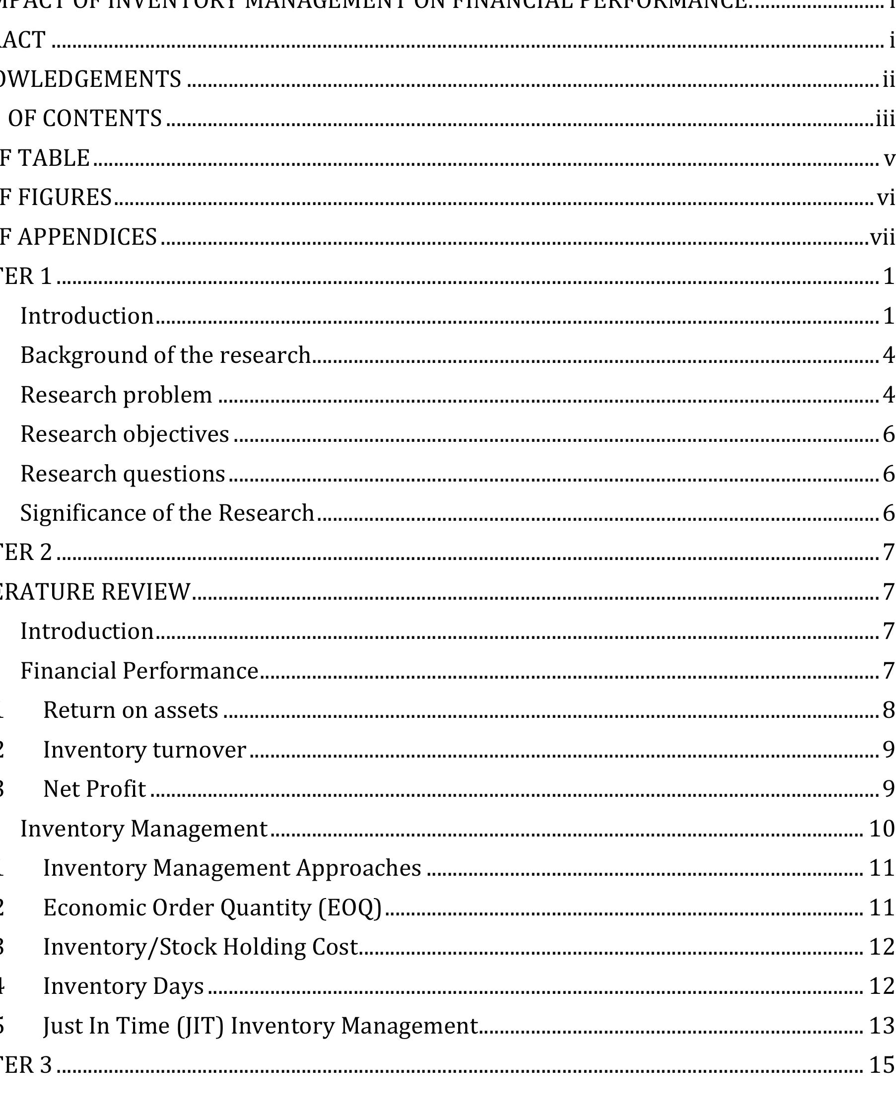Table 1 - THE IMPACT OF INVENTORY MANAGEMENT ON FINANCIAL
