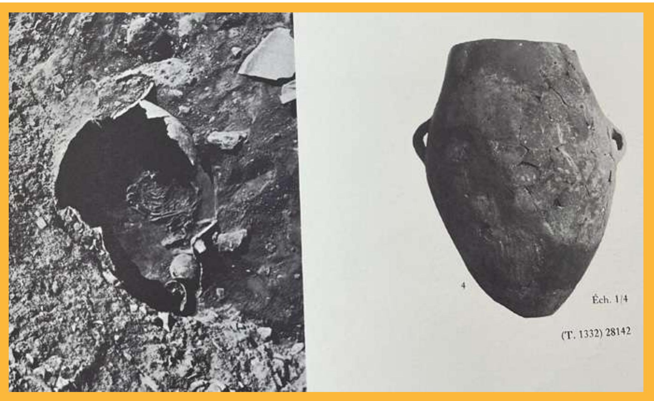 Single burial of a child in a pottery jar (1332), (courtesy to Dunand, 1973: PI. XLI - 3-4). 