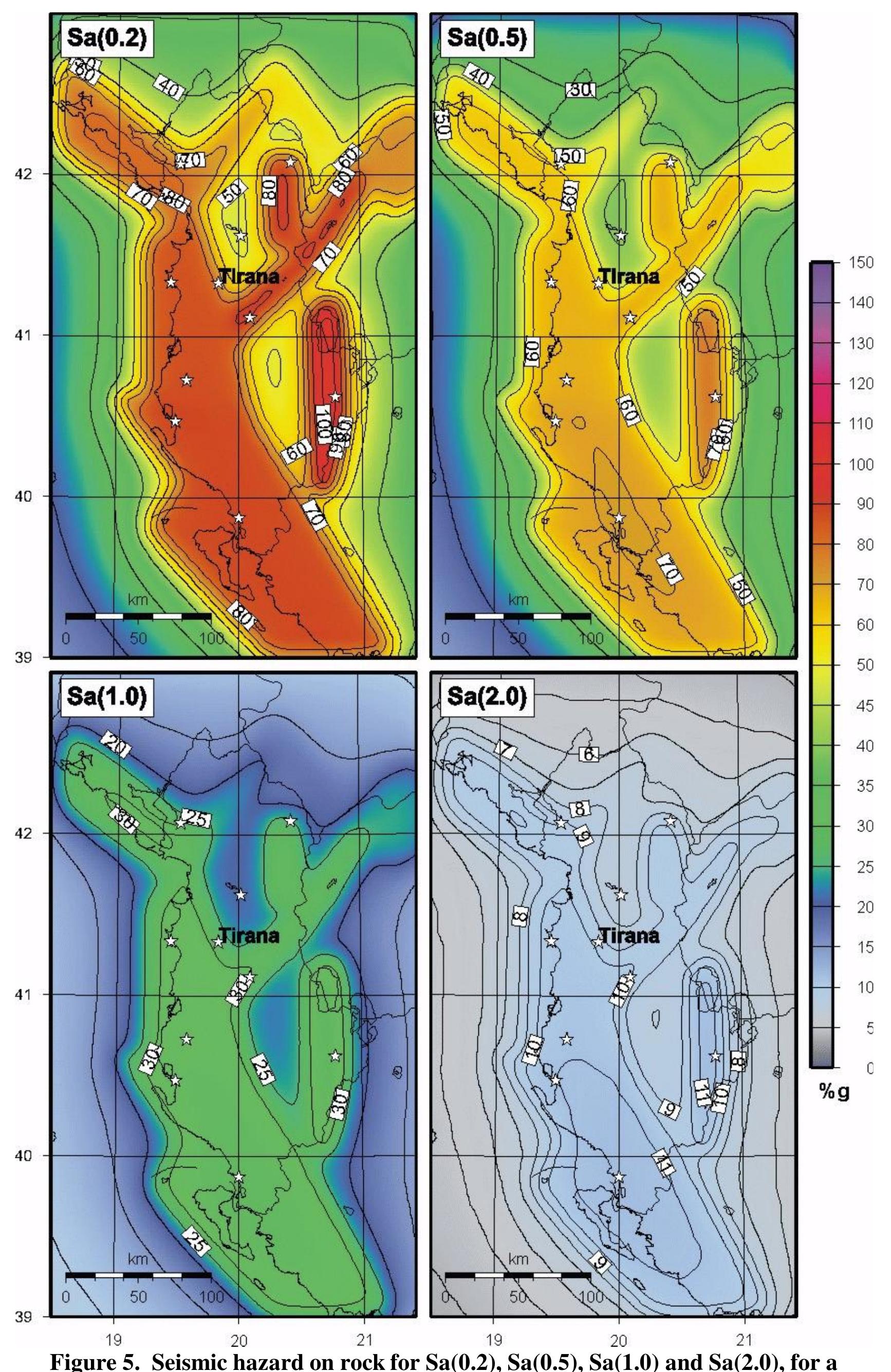 Figure 6 - Probabilistic seismic hazard maps for Albania