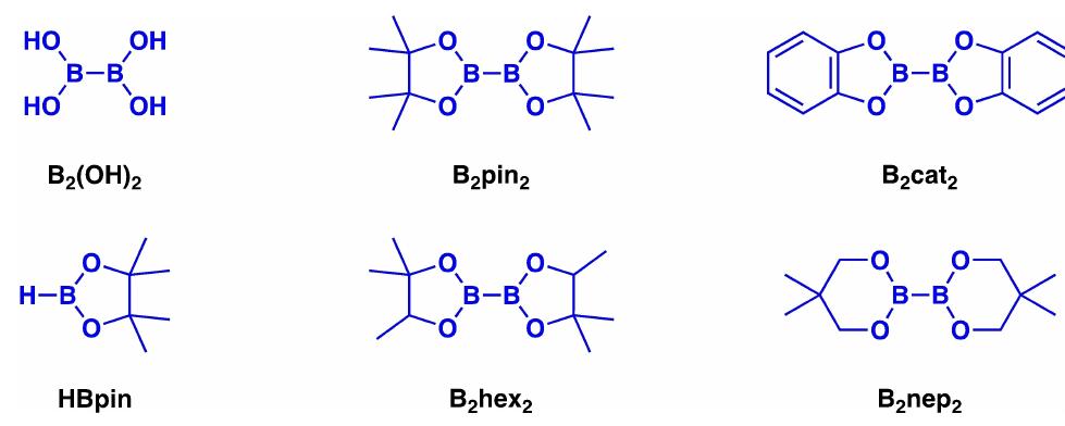 Figure 2. Common borylation reagent used in electrochemical synthesis of organoborane compounds. 