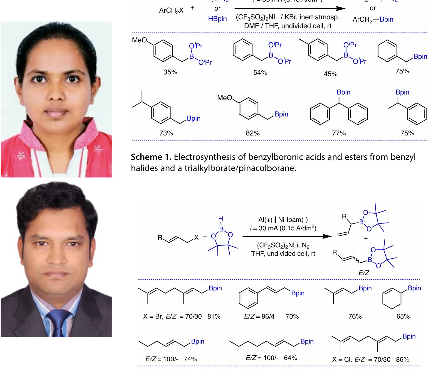 Scheme 2. Electrochemical preparation of pinacol allylboronic esters. 