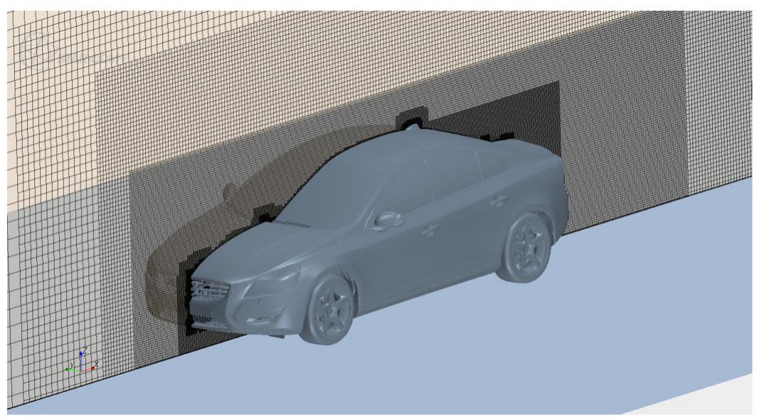 Volume mesh with refinement regions shown the numerical