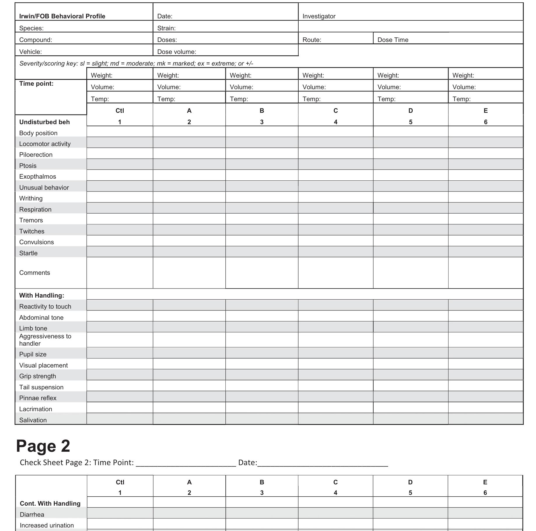 Modified Irwin Test Method (PDF) The Irwin Test and Functional Observational Battery (FOB) for ...