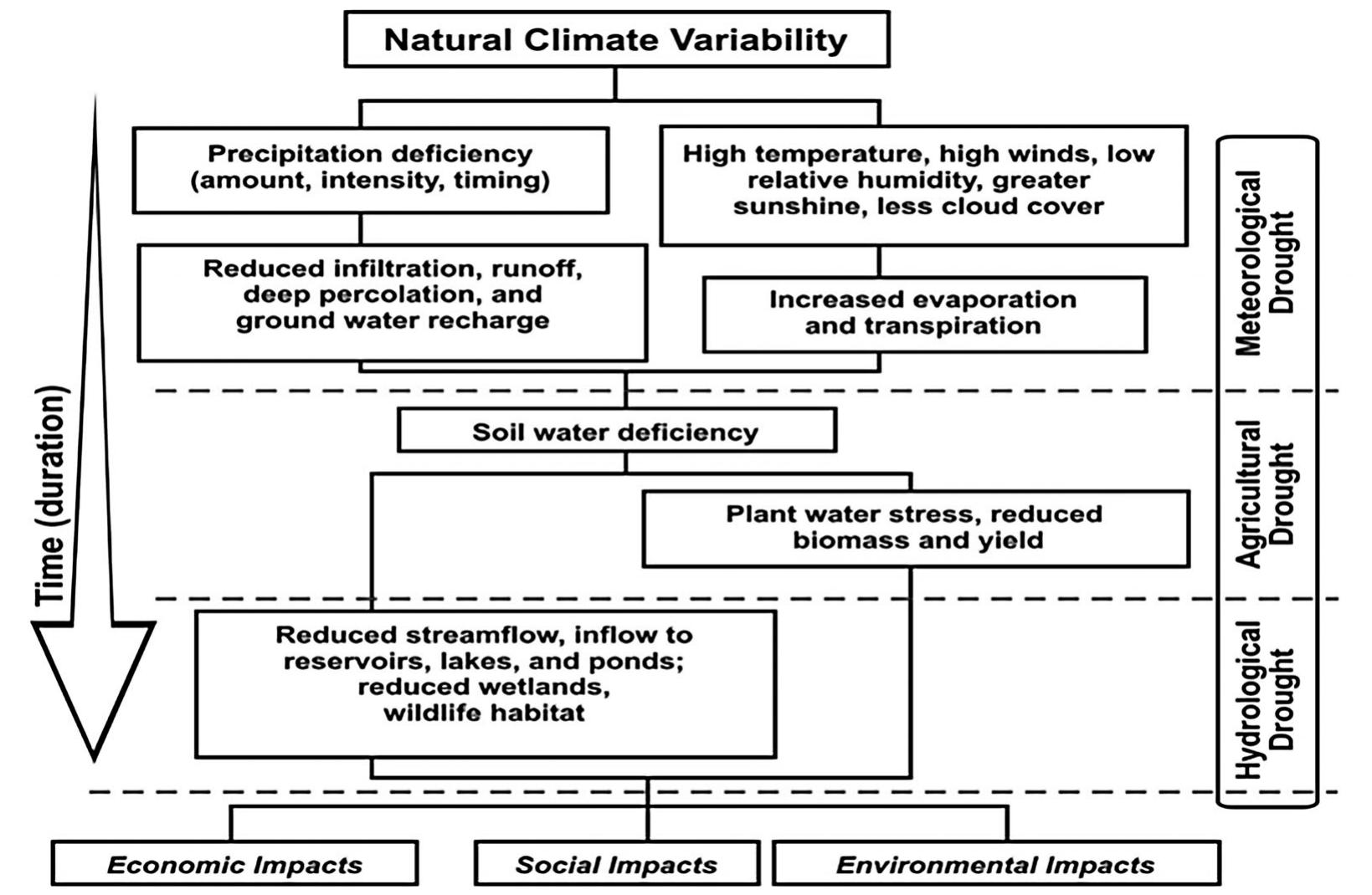 The occurrence of different types of droughts and their