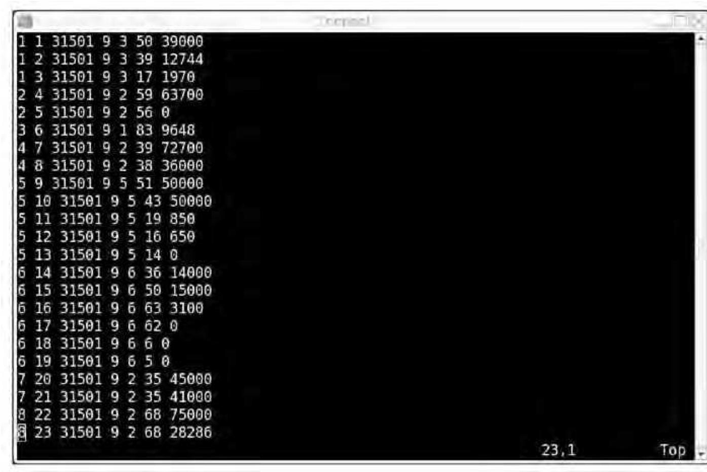 Figure 2.8: Demographies File: Person id (column 1) and age (column 6). 