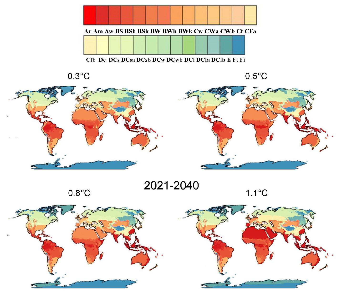 The territories of climate types according to twcc in case