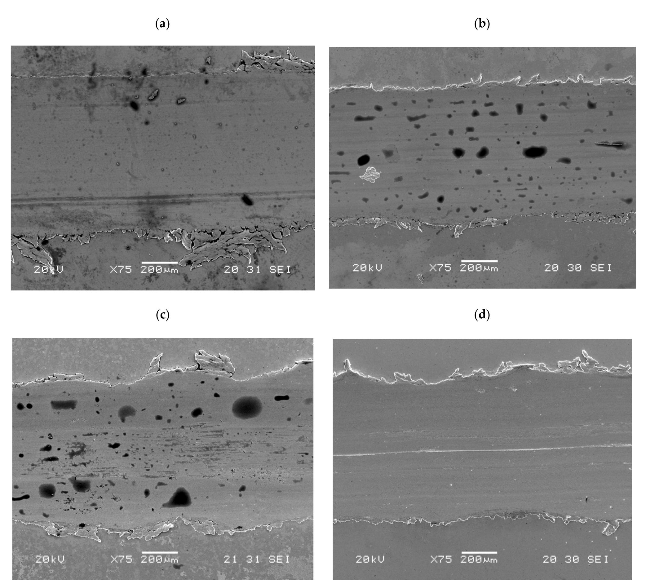 Micrographs of wear scars on the different discs after