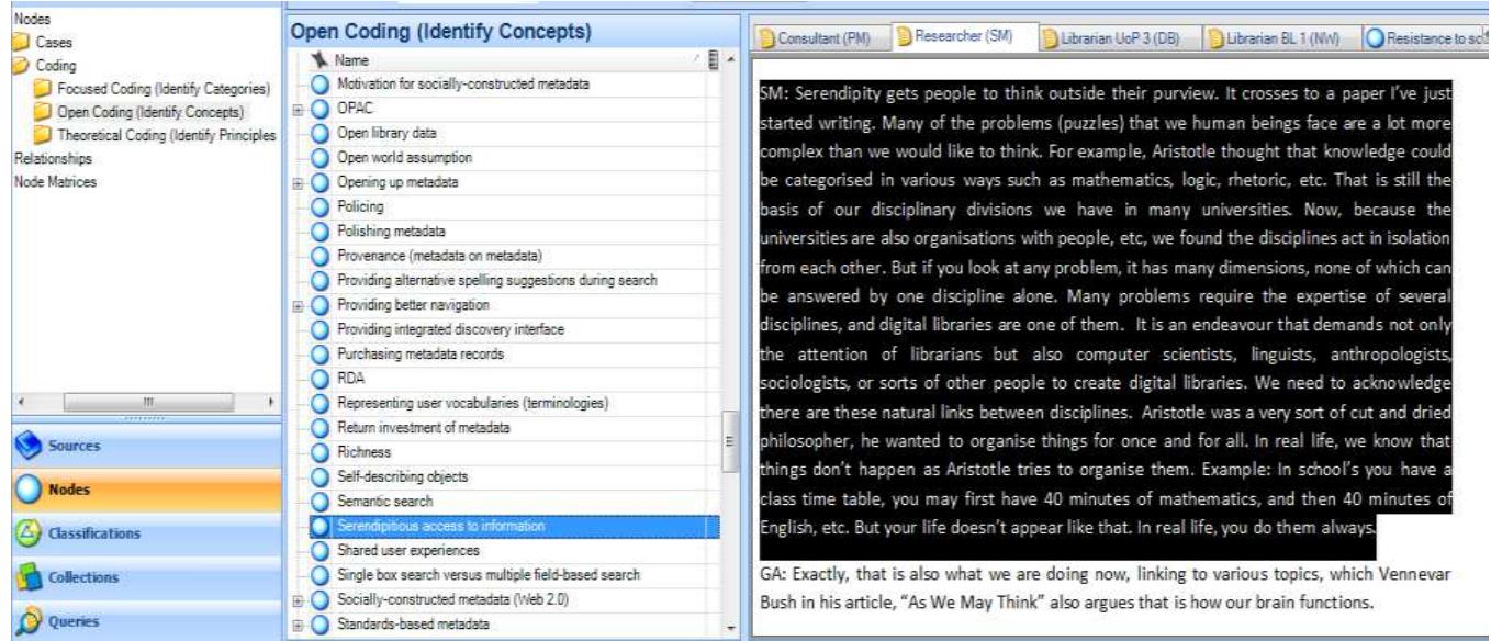 The first of the three stages of coding, i.e. open coding,