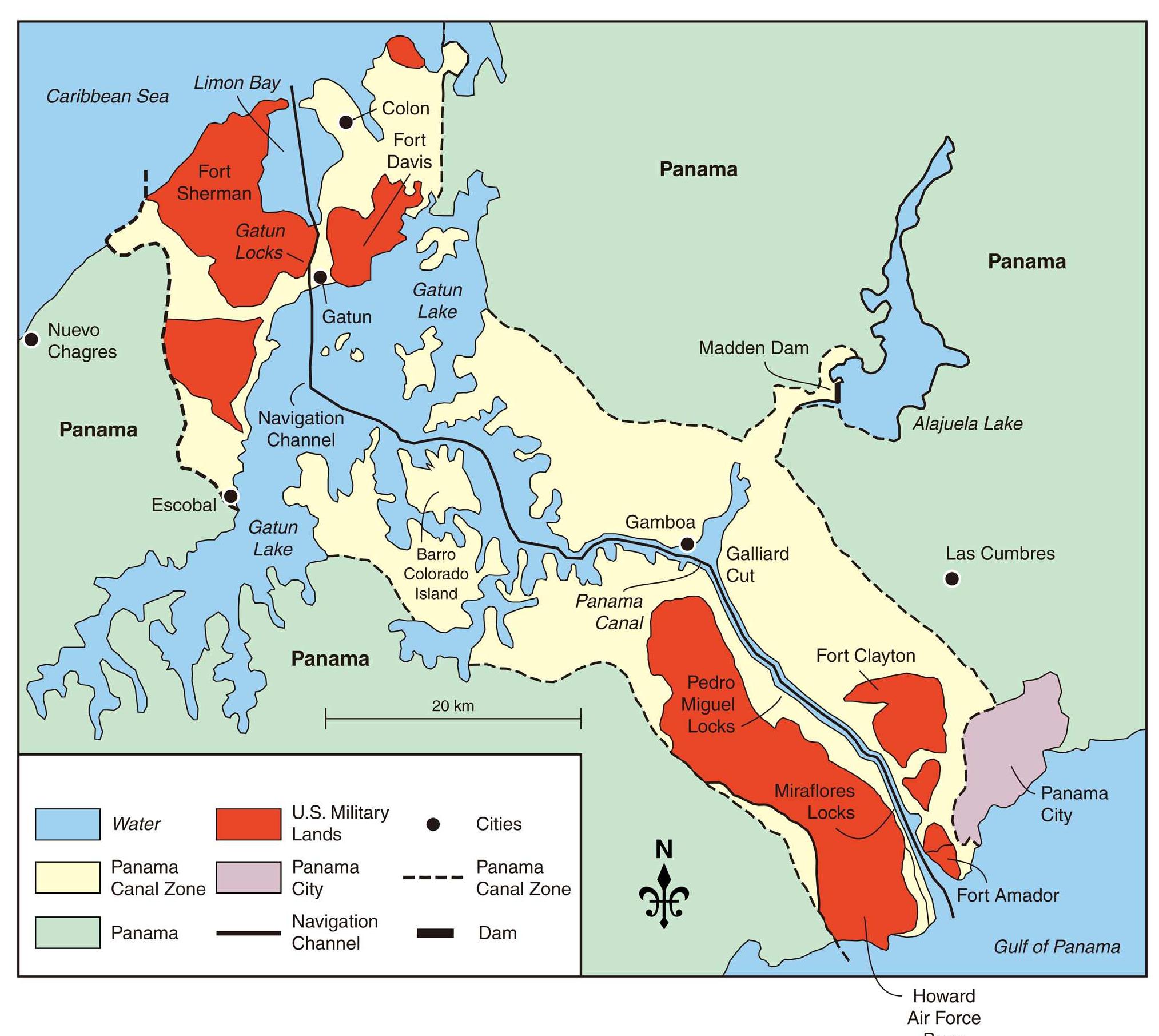 Panama Canal Zone Map Showing The Panama Canal Lake Gatun 