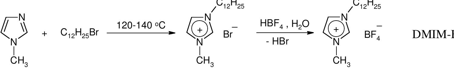 followed by stirring for 1 h. The formed water-immiscible layer was extracted with methylene chloride  was dried in vacuum | mbar at 70-80 °C for 12 h. Ionic liquid DMIM-BF, was obtained as compound 