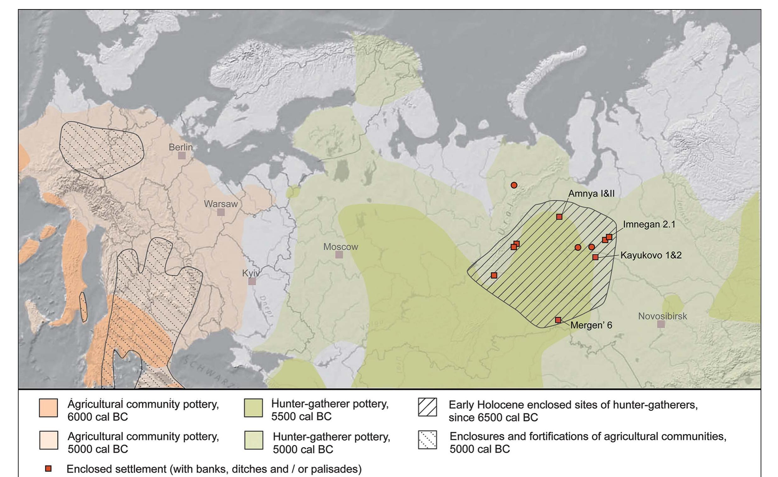 Regions with enclosed/fortified sites of hunter-gatherers
