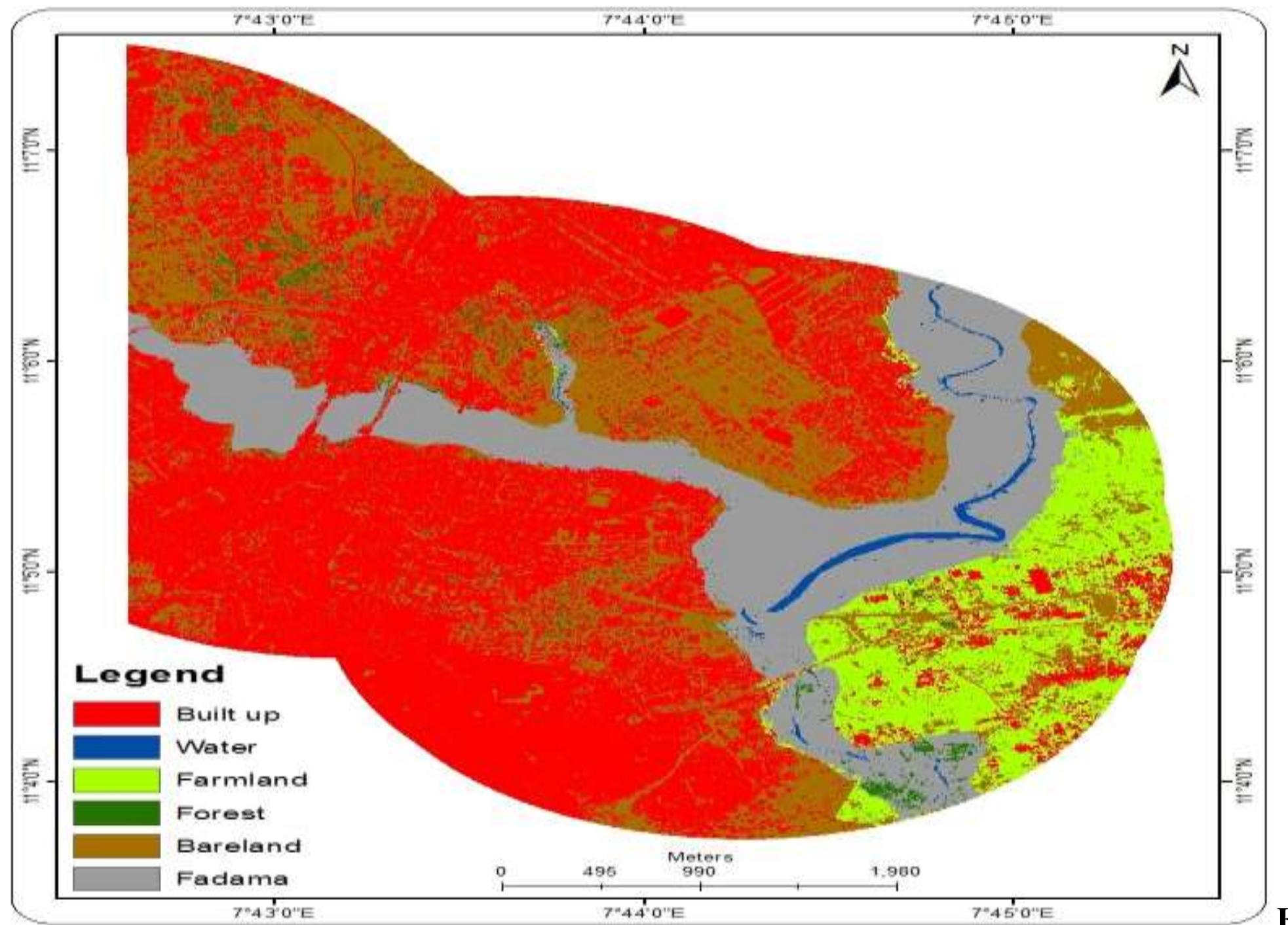 Map of the study area showing different land use classes
