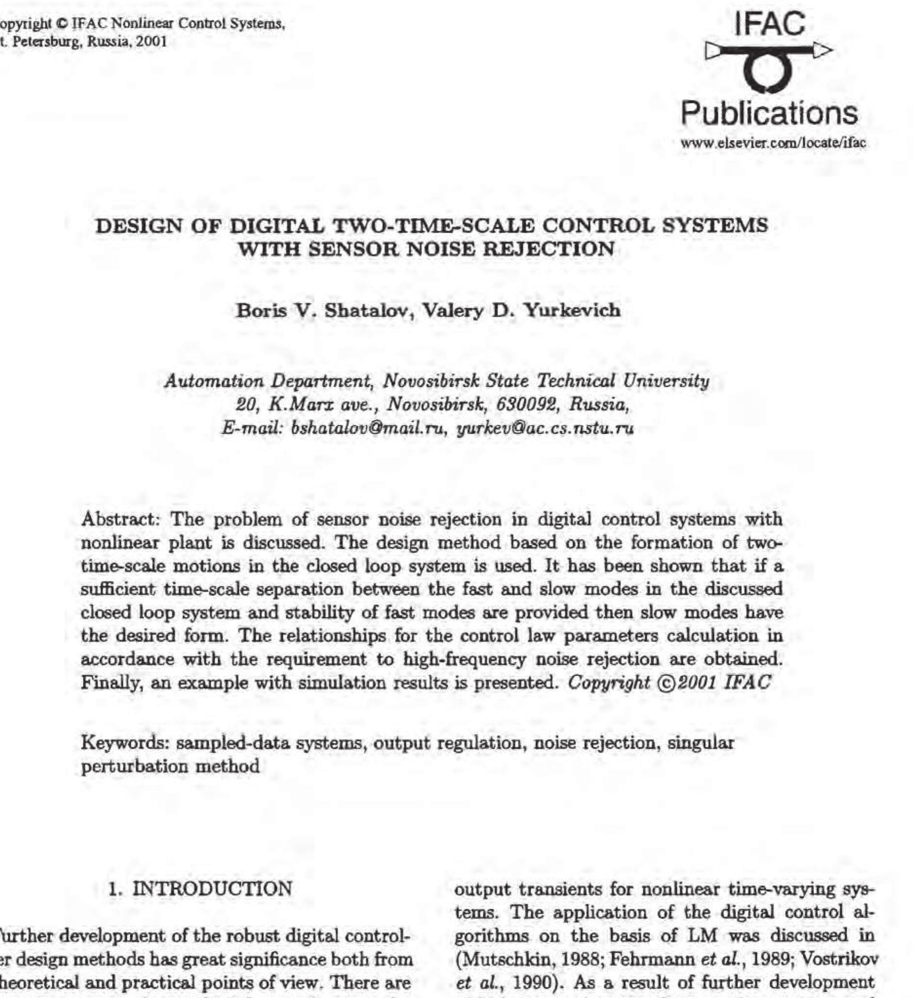 Figure 1 - Design of Digital Two-Time-Scale Control Systems