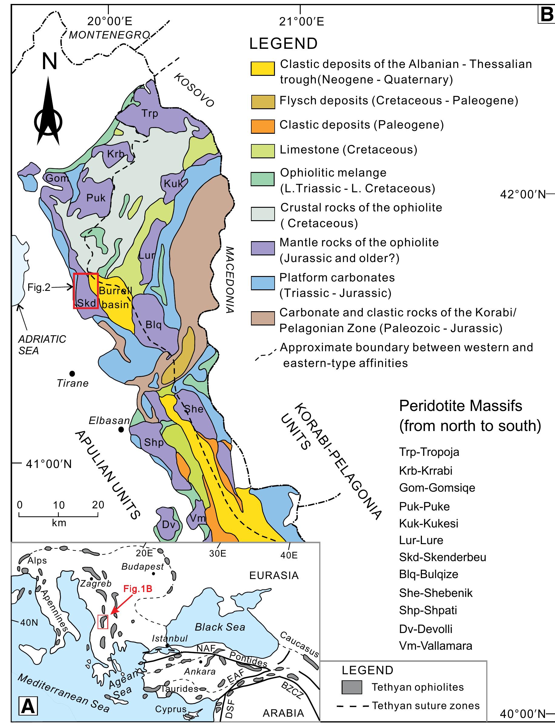 Schematic geological map of the skenderbeu massif (modified