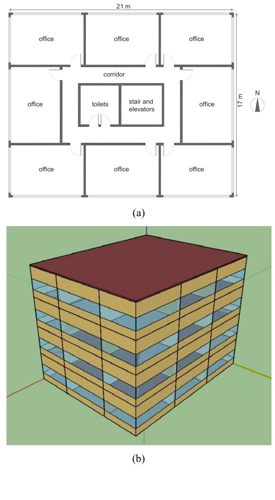 (a) plan view of the typical floor (b) 3d model of the