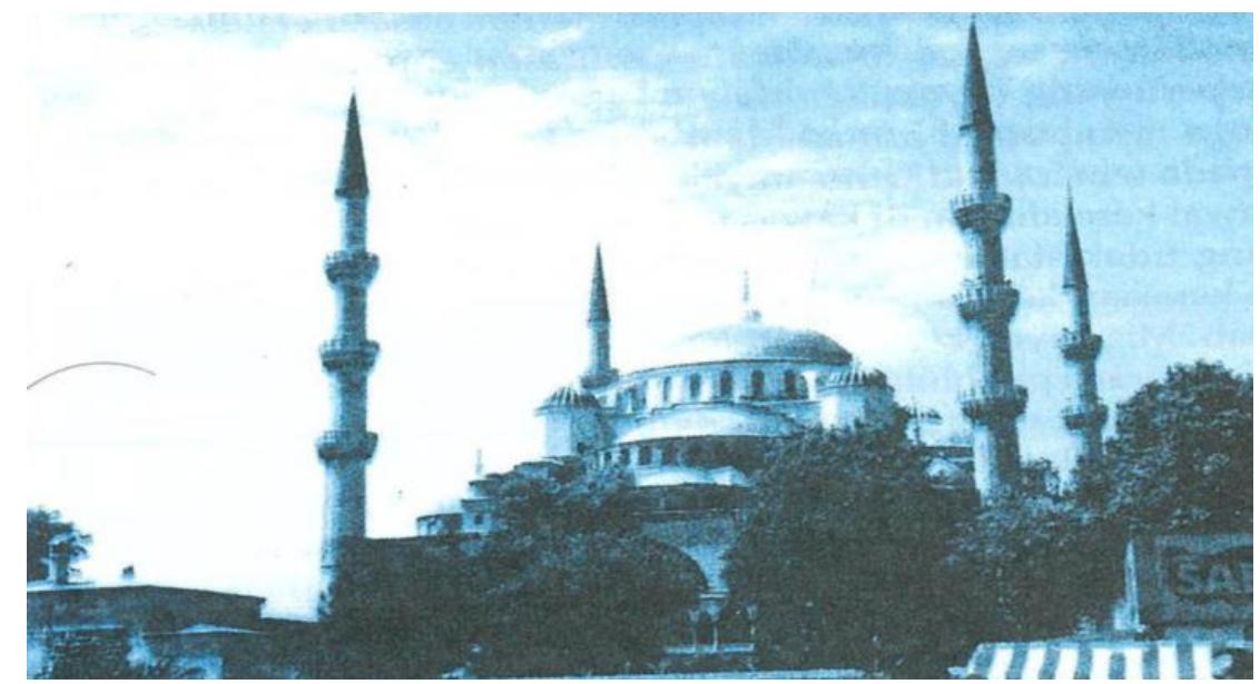 Picture 6: Sultan Ahmad Mosque”  construction date. Unlike the view of the domes of the Blue Mosque in Sejarah Peradaban Dunia Tingkatan 4, an unclear and blue tonal picture of the mosque from a wide perspective was added to the book (Picture 6); thus, the image of the Ottoman mosque was clarified in the students’ memory. 