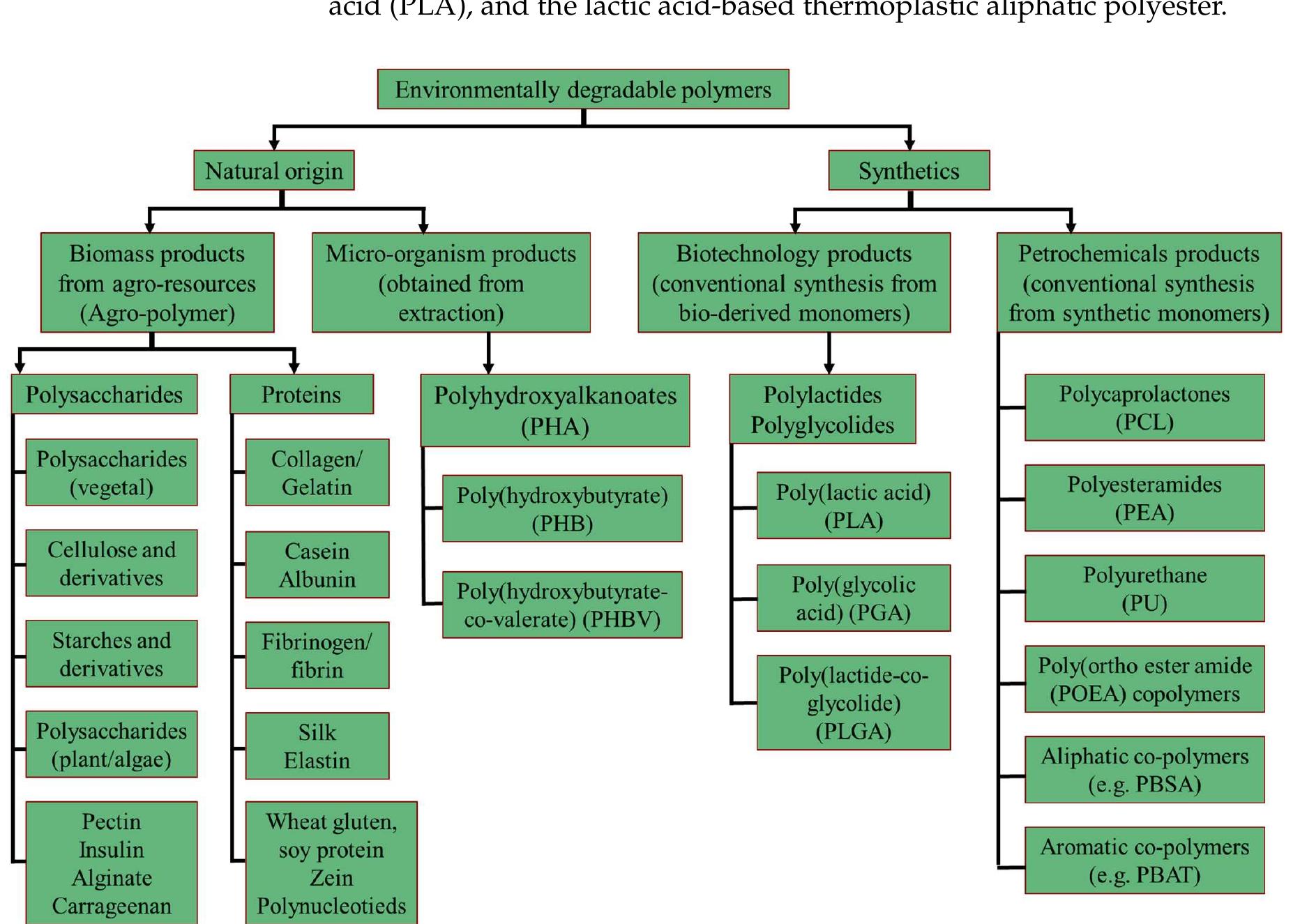 Classifications of biopolymer and biodegradable materials.