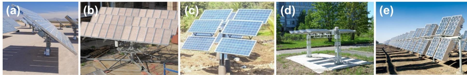 Types of solar trackers manufactured by various companies: